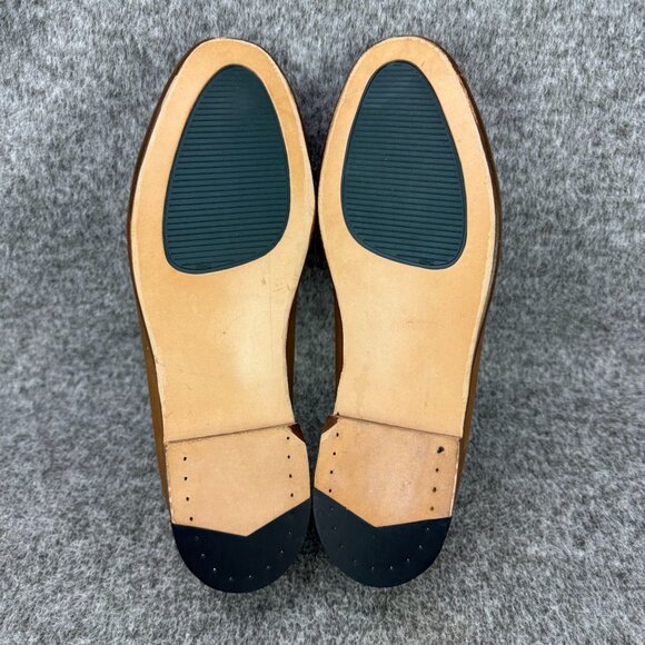 ✅Womens 10N Lands End Brown Leather Moc toe Loafers Fringe Buckle Casual Shoes - Picture 4 of 10